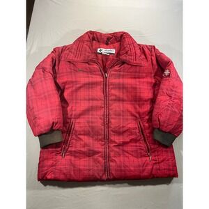 Columbia Womens XL Red Plaid Down Feather Puffer Jacket Quilted Winter Coat